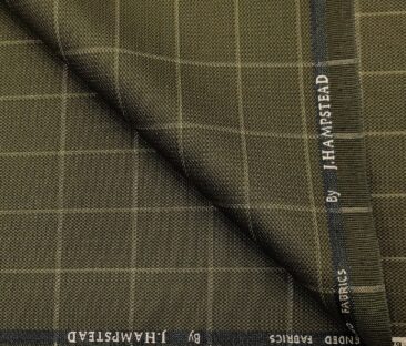 J.Hampstead Men's Polyester Viscose Checks Unstitched Suiting Fabric (Greenish Brown)