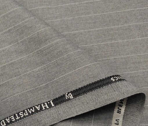 J.Hampstead Men's Polyester Viscose Striped Unstitched Suiting Fabric (Light Grey)