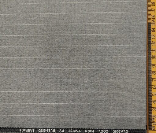 J.Hampstead Men's Polyester Viscose Striped Unstitched Suiting Fabric (Light Grey)