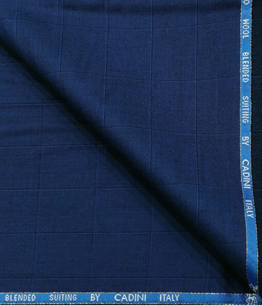 Cadini Italy Men's Wool Checks  Super 100's Unstitched Trouser or Modi Jacket Fabric (Dark Royal Blue