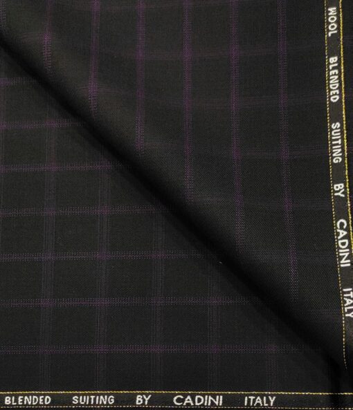 Cadini Italy Men's Wool Checks  Super 90's Unstitched Trouser or Modi Jacket Fabric (Black