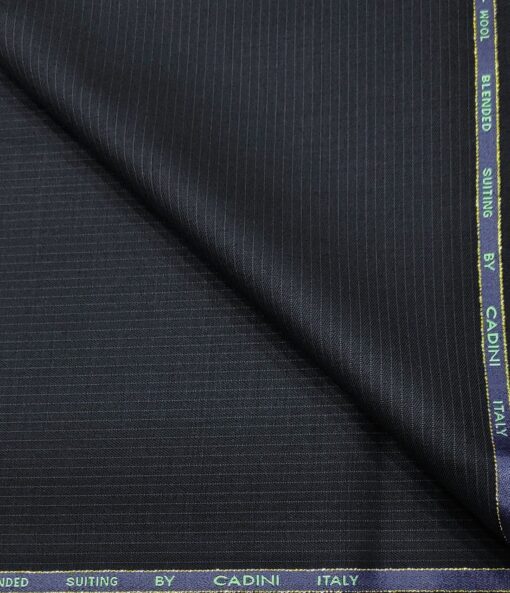 Cadini Italy Men's Wool Striped Super 90's Unstitched Trouser or Modi Jacket Fabric (Dark Blue