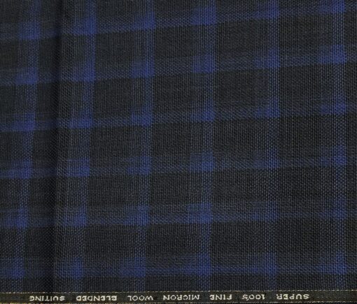 J.Hampstead Men's Wool Checks  Super 100's Unstitched Trouser Fabric (Black