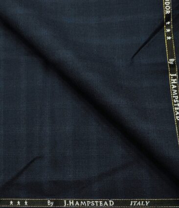 J.Hampstead Men's Wool Checks  Super 120's Unstitched Trouser Fabric (Dark Blue