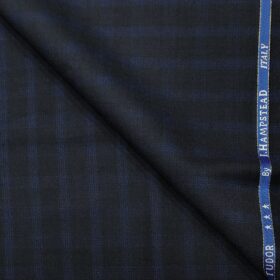 J.Hampstead Men's Wool Checks  Super 120's Unstitched Trouser Fabric (Dark Blue