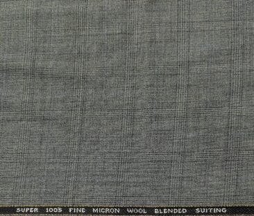 J.Hampstead Men's Wool Checks  Super 100's Unstitched Trouser Fabric (Grey