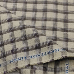 Burgoyne Men's 60 LEA Irish Linen Checks  Unstitched Shirting Fabric (Beige & Brown)