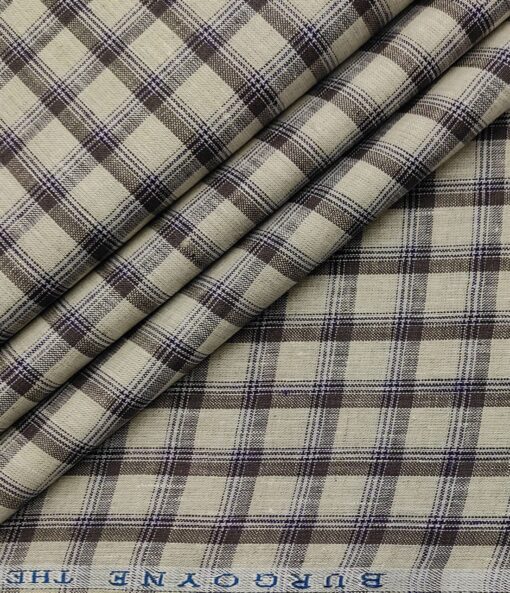 Burgoyne Men's 60 LEA Irish Linen Checks  Unstitched Shirting Fabric (Beige & Brown)