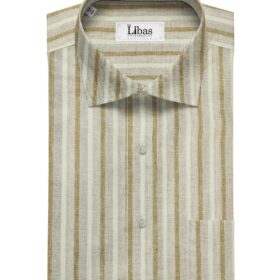 Burgoyne Men's 60 LEA Irish Linen Striped  Unstitched Shirting Fabric (Beige & Cream)
