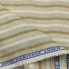Burgoyne Men's 60 LEA Irish Linen Striped  Unstitched Shirting Fabric (Beige & Cream)