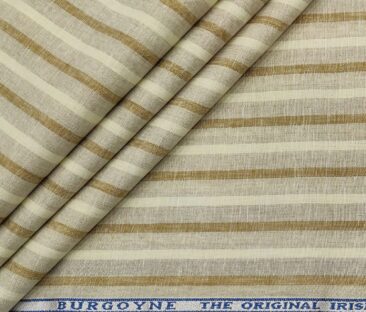 Burgoyne Men's 60 LEA Irish Linen Striped  Unstitched Shirting Fabric (Beige & Cream)