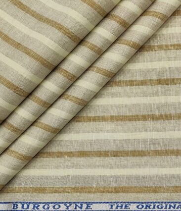 Burgoyne Men's 60 LEA Irish Linen Striped  Unstitched Shirting Fabric (Beige & Cream)
