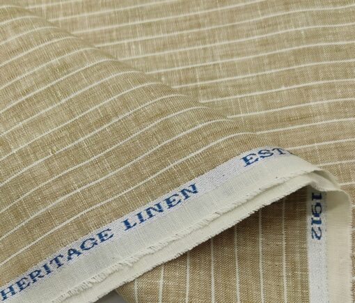Burgoyne Men's 60 LEA Irish Linen Striped  Unstitched Shirting Fabric (Beige)