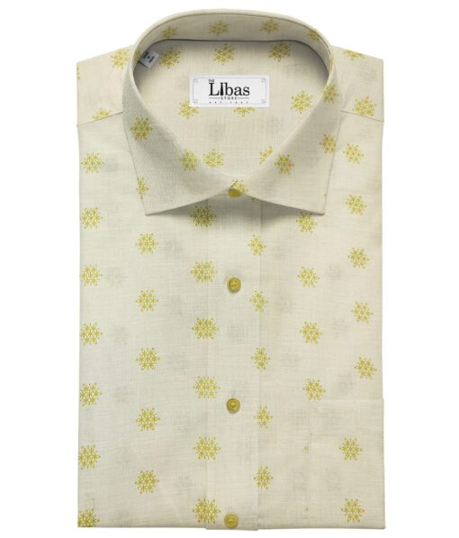 Burgoyne Men's 60 LEA Irish Linen Printed  Unstitched Shirting Fabric (Cream)
