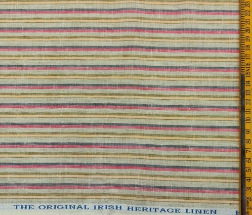 Burgoyne Men's 60 LEA Irish Linen Striped  Unstitched Shirting Fabric (Multicolor)