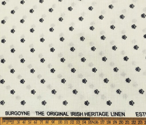 Burgoyne Men's 60 LEA Irish Linen Printed  Unstitched Shirting Fabric (Milky White)