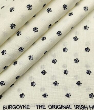 Burgoyne Men's 60 LEA Irish Linen Printed  Unstitched Shirting Fabric (Milky White)