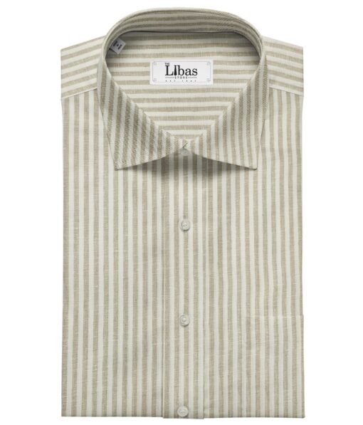 Burgoyne Men's 60 LEA Irish Linen Striped  Unstitched Shirting Fabric (Milky White & Brown)