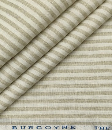 Burgoyne Men's 60 LEA Irish Linen Striped  Unstitched Shirting Fabric (Milky White & Brown)