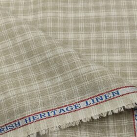Burgoyne Men's 60 LEA Irish Linen Checks  Unstitched Shirting Fabric (Light Brown)