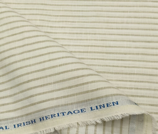 Burgoyne Men's 60 LEA Irish Linen Striped  Unstitched Shirting Fabric (White)