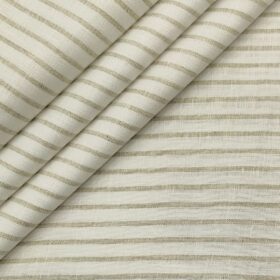 Burgoyne Men's 60 LEA Irish Linen Striped  Unstitched Shirting Fabric (White)