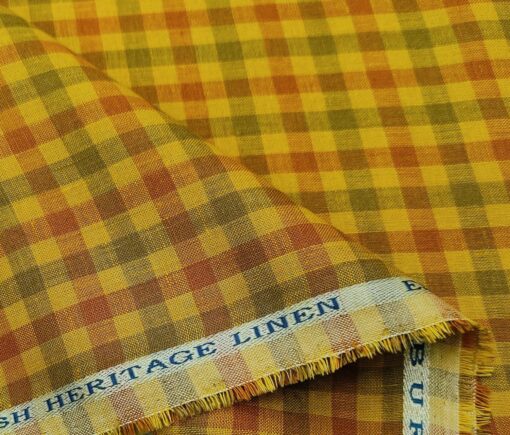 Burgoyne Men's 60 LEA Irish Linen Checks  Unstitched Shirting Fabric (Yellow)