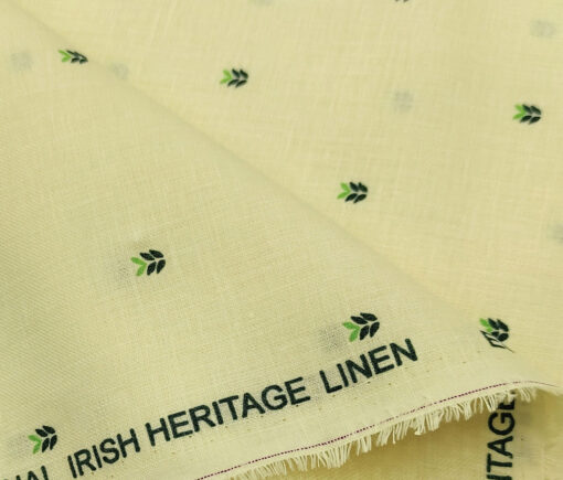 Burgoyne Men's 60 LEA Irish Linen Printed  Unstitched Shirting Fabric (Light Yellow)