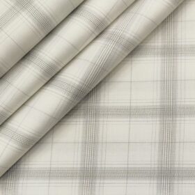 Cadini Men's Giza Cotton Checks  Unstitched Shirting Fabric (White)