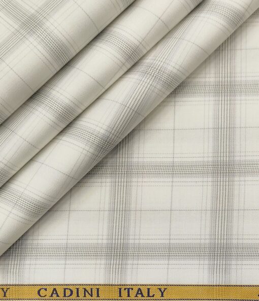 Cadini Men's Giza Cotton Checks  Unstitched Shirting Fabric (White)