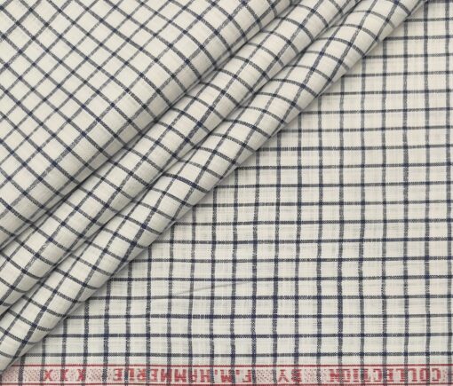 F.M. Hammerle Men's Cotton Checks  Unstitched Shirting Fabric (White)