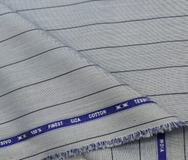 Tessitura Monti Men's Giza Cotton Striped  Unstitched Shirting Fabric (Greyish Blue)