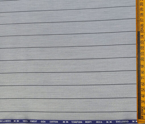 Tessitura Monti Men's Giza Cotton Striped  Unstitched Shirting Fabric (Greyish Blue)
