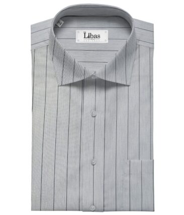 Tessitura Monti Men's Giza Cotton Striped  Unstitched Shirting Fabric (Greyish Blue)