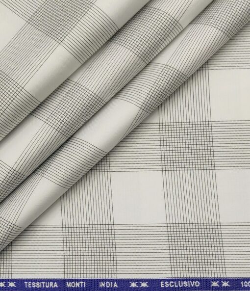Tessitura Monti Men's Giza Cotton Checks  Unstitched Shirting Fabric (White)