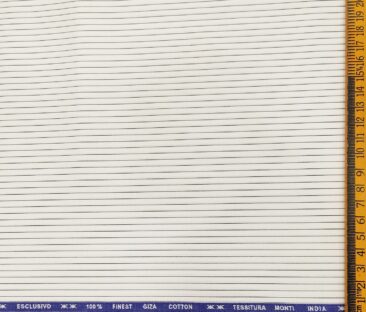 Tessitura Monti Men's Giza Cotton Striped  Unstitched Shirting Fabric (White)