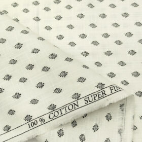 Pee Gee Men's Cotton Printed  Unstitched Shirting Fabric (White & Black)
