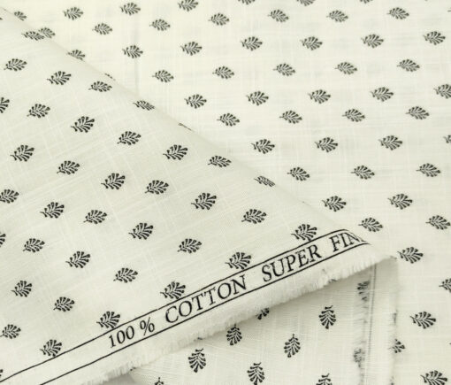 Pee Gee Men's Cotton Printed  Unstitched Shirting Fabric (White & Black)