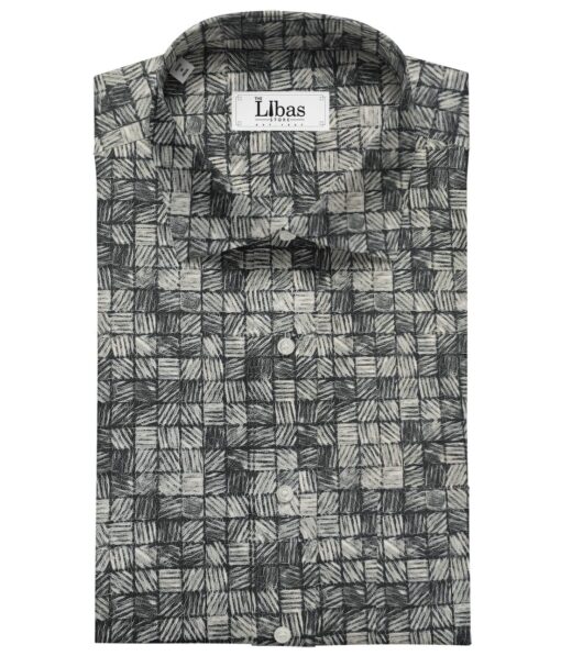 Pee Gee Men's Cotton Printed  Unstitched Shirting Fabric (Grey & Black)