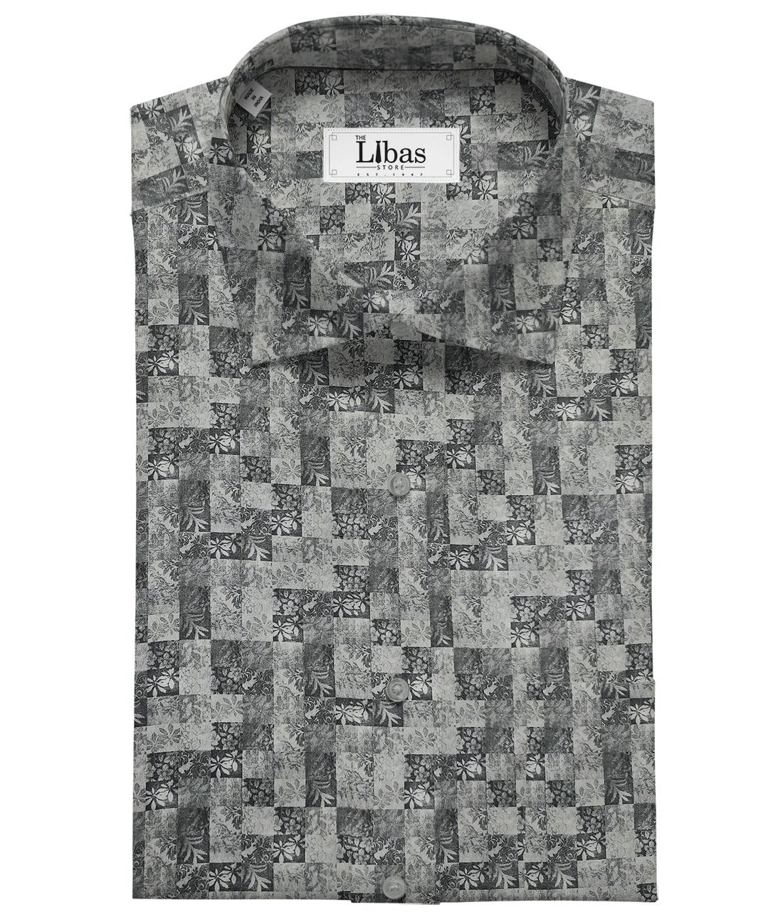 Pee Gee Men's Cotton Printed  Unstitched Shirting Fabric (Dark Grey)