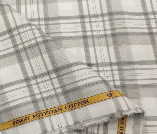 Soktas Men's Giza Cotton Checks  Unstitched Shirting Fabric (White)