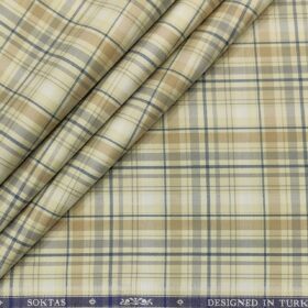 Soktas Men's Giza Cotton Checks  Unstitched Shirting Fabric (Beige)