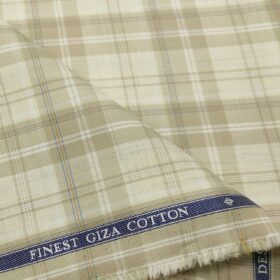 Soktas Men's Giza Cotton Checks  Unstitched Shirting Fabric (Creamish Beige)