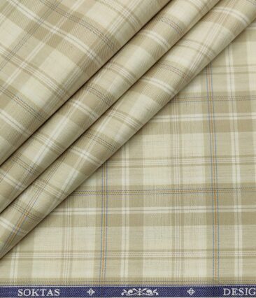 Soktas Men's Giza Cotton Checks  Unstitched Shirting Fabric (Creamish Beige)