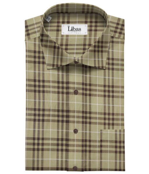 Soktas Men's Giza Cotton Checks  Unstitched Shirting Fabric (Light Brown)