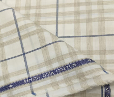 Soktas Men's Giza Cotton Checks  Unstitched Shirting Fabric (White & Brown)