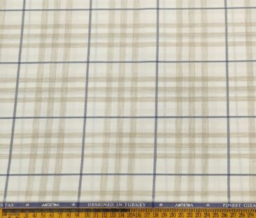 Soktas Men's Giza Cotton Checks  Unstitched Shirting Fabric (White & Brown)