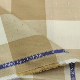 Soktas Men's Giza Cotton Checks  Unstitched Shirting Fabric (Beige)