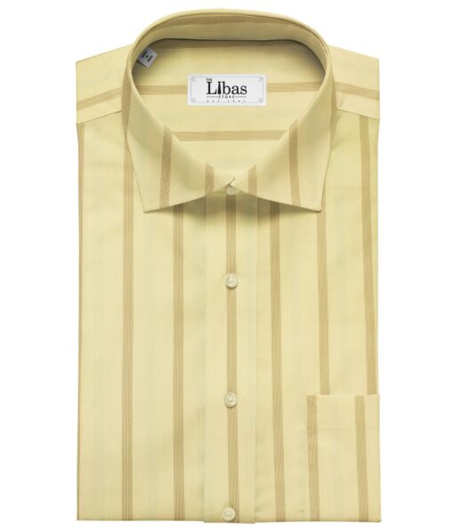 Soktas Men's Giza Cotton Striped  Unstitched Shirting Fabric (Blonde Yellow)