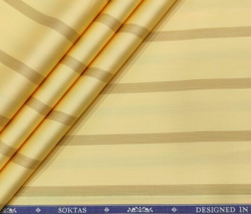 Soktas Men's Giza Cotton Striped  Unstitched Shirting Fabric (Blonde Yellow)